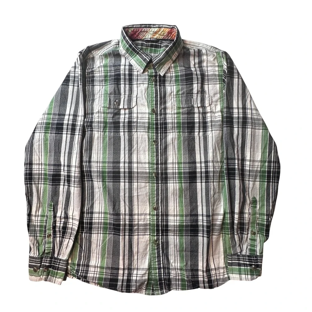The North Face Shirt Mens L Green Plaid Long Sleeve Button Down Cotton Outdoor